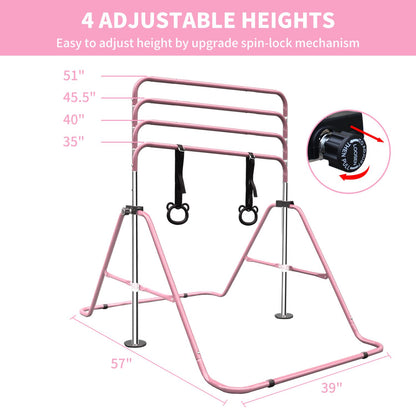 Pink Multi-Functional Adjustable Height Children's Horizontal Gymnastic Bar With Bear Rings - Discount Msrp 