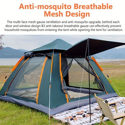 Muti-Person Outdoor Automatic Quick Opening Camping Tent with Mesh Windows. Made of Oxford Fabric, Comes with Portable Bag & Moisture - Proof Mat. Ideal for Family Camping, Fishing, Hunting - Discount Msrp 