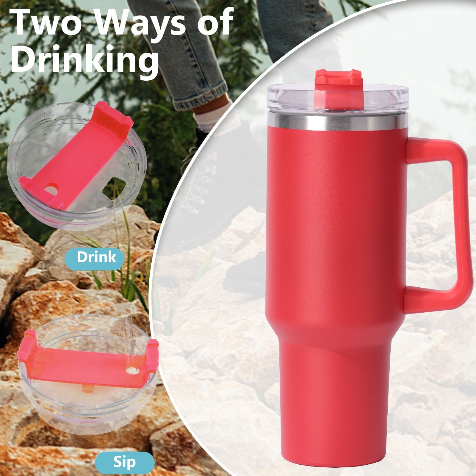 40oz large capacity tumbler, With Handle And Straw Lid, Insulated Reusable Stainless Steel Water Bottles Travel Mug Coffee Cup car cup water cup For Men Women Outdoor Camping Driving, gift - Discount Msrp 