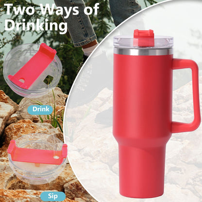 40oz large capacity tumbler, With Handle And Straw Lid, Insulated Reusable Stainless Steel Water Bottles Travel Mug Coffee Cup car cup water cup For Men Women Outdoor Camping Driving, gift - Discount Msrp 