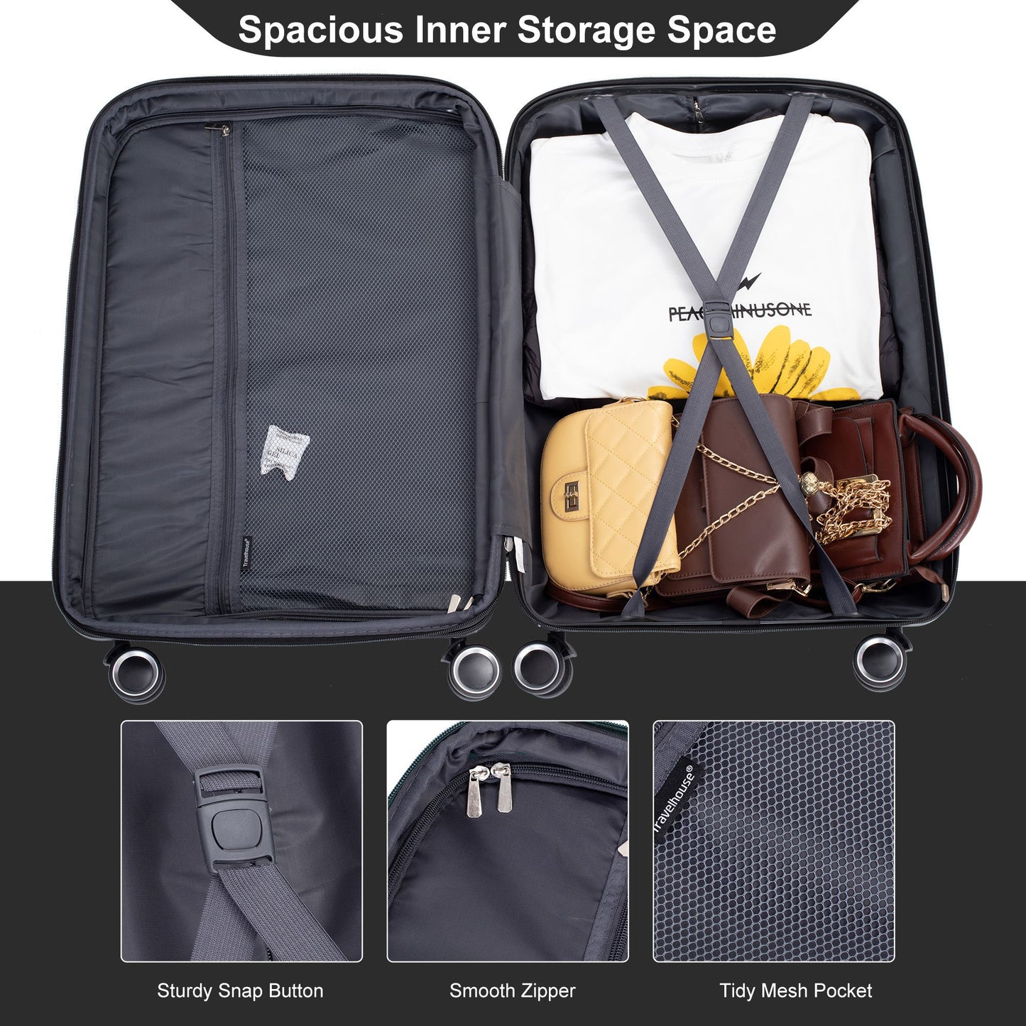 Expandable Hardshell Suitcase Double Spinner Wheels PP Luggage Sets Lightweight Durable Suitcase with TSA Lock,3-Piece Set (20/24/28) ,Black - Discount Msrp 