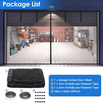 Magnetic Garage Door Screen Single-Car Garage Screen Mesh Fiberglass Garage Net with Magnetic Closure 4 Buckle Straps for One Cars - Discount Msrp 