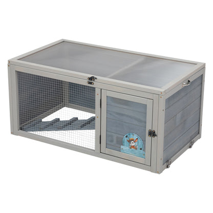 Weatherproof Rabbit House, Indoor/Outdoor Wooden Rabbit Hutch, 2 Story Bunny Cage, Pet House, Wooden Chicken Coop with Wheels, Pull Out Tray for Rabbits and Guinea Pigs, Grey - Discount Msrp 