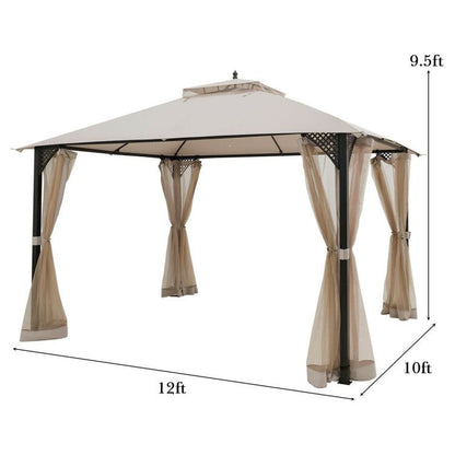 12 x 10 Feet Outdoor Double Top Patio Gazebo with Netting - Discount Msrp 
