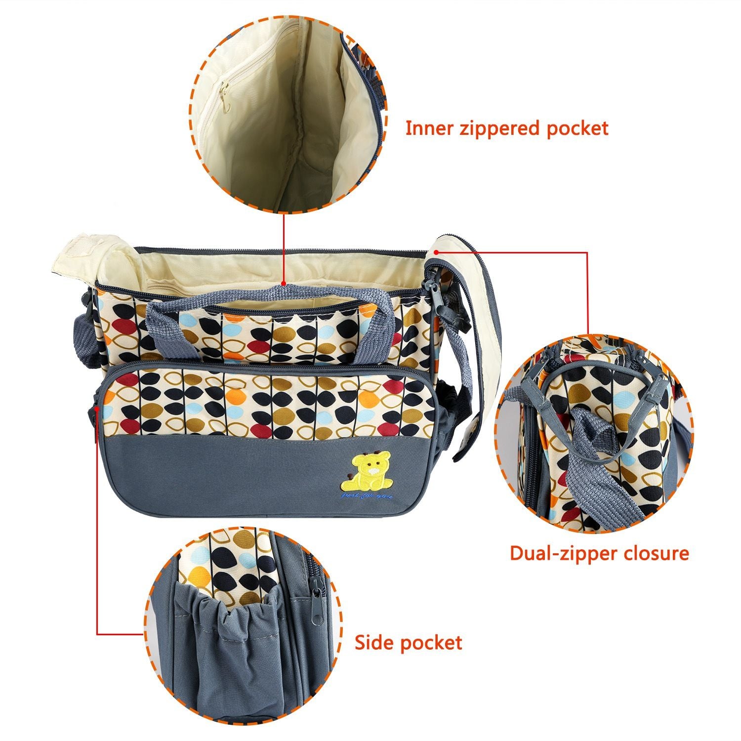5PCS Baby Nappy Diaper Bags Set Mummy Diaper Shoulder Bags w/ Nappy Changing Pad Insulated Pockets Travel Tote Bags - Discount Msrp 