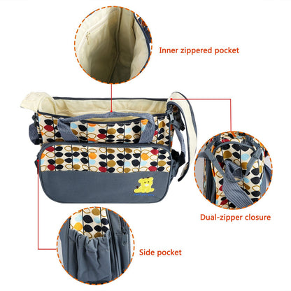 5PCS Baby Nappy Diaper Bags Set Mummy Diaper Shoulder Bags w/ Nappy Changing Pad Insulated Pockets Travel Tote Bags - Discount Msrp 