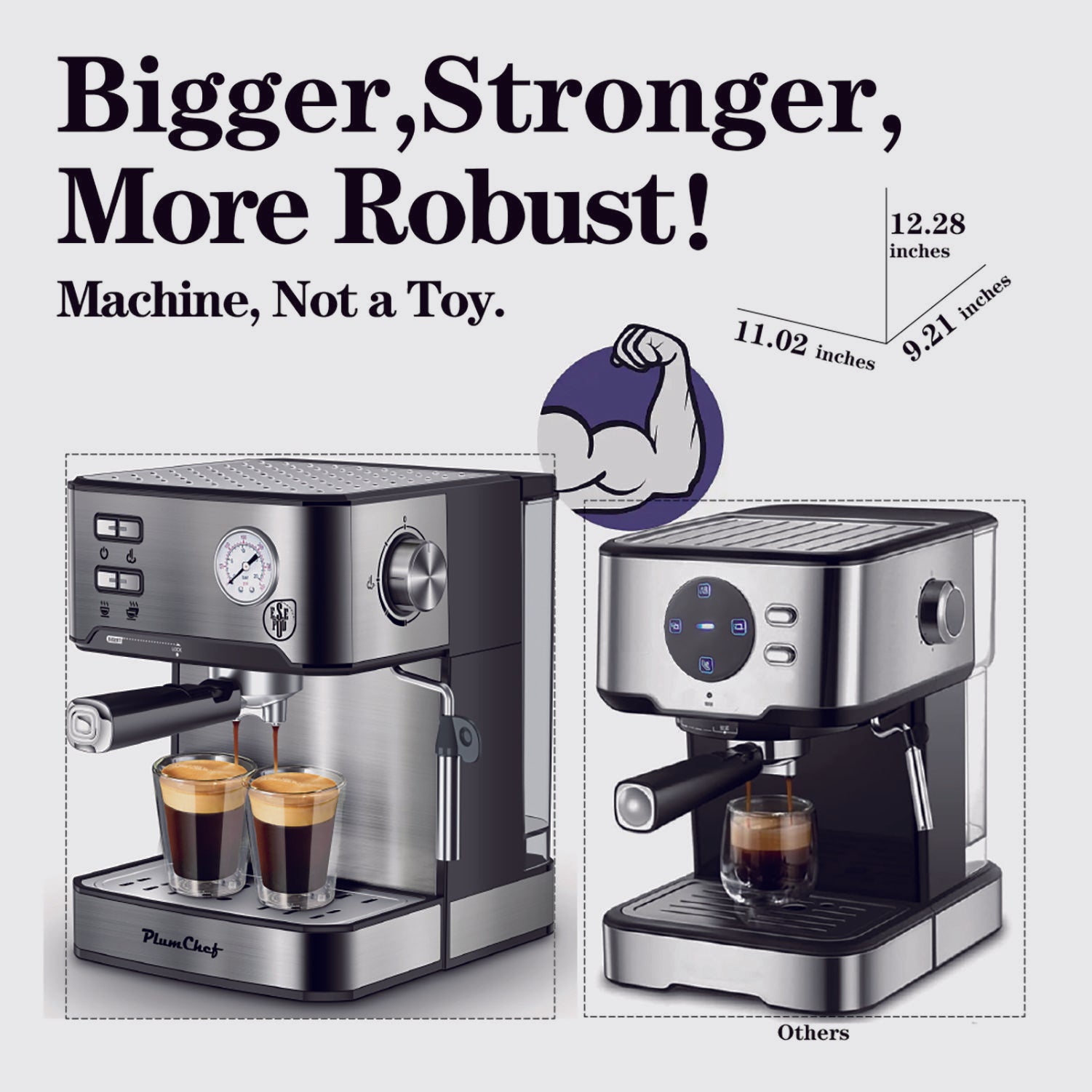 PlumChef Espresso Machine 20 Bar Professional Compact Household Coffee Espresso Maker with Milk Frother Steam Wand Pressure Gauge 54oz Water Tank Low Noise and Fast Coffee Machine for Cappuccino Latte - Discount Msrp 