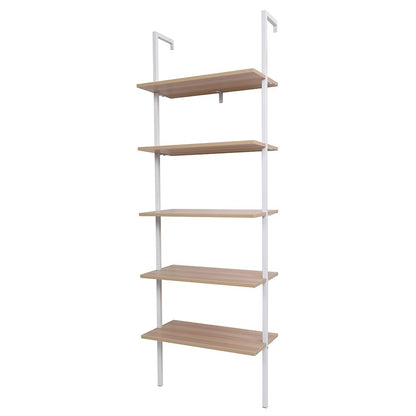 5-Shelf Wood Ladder Bookcase with Metal Frame Industrial 5-Tier Modern Ladder Shelf - Discount Msrp 