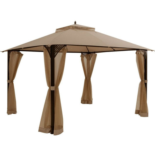 12 x 10 Feet Outdoor Double Top Patio Gazebo with Netting - Discount Msrp 