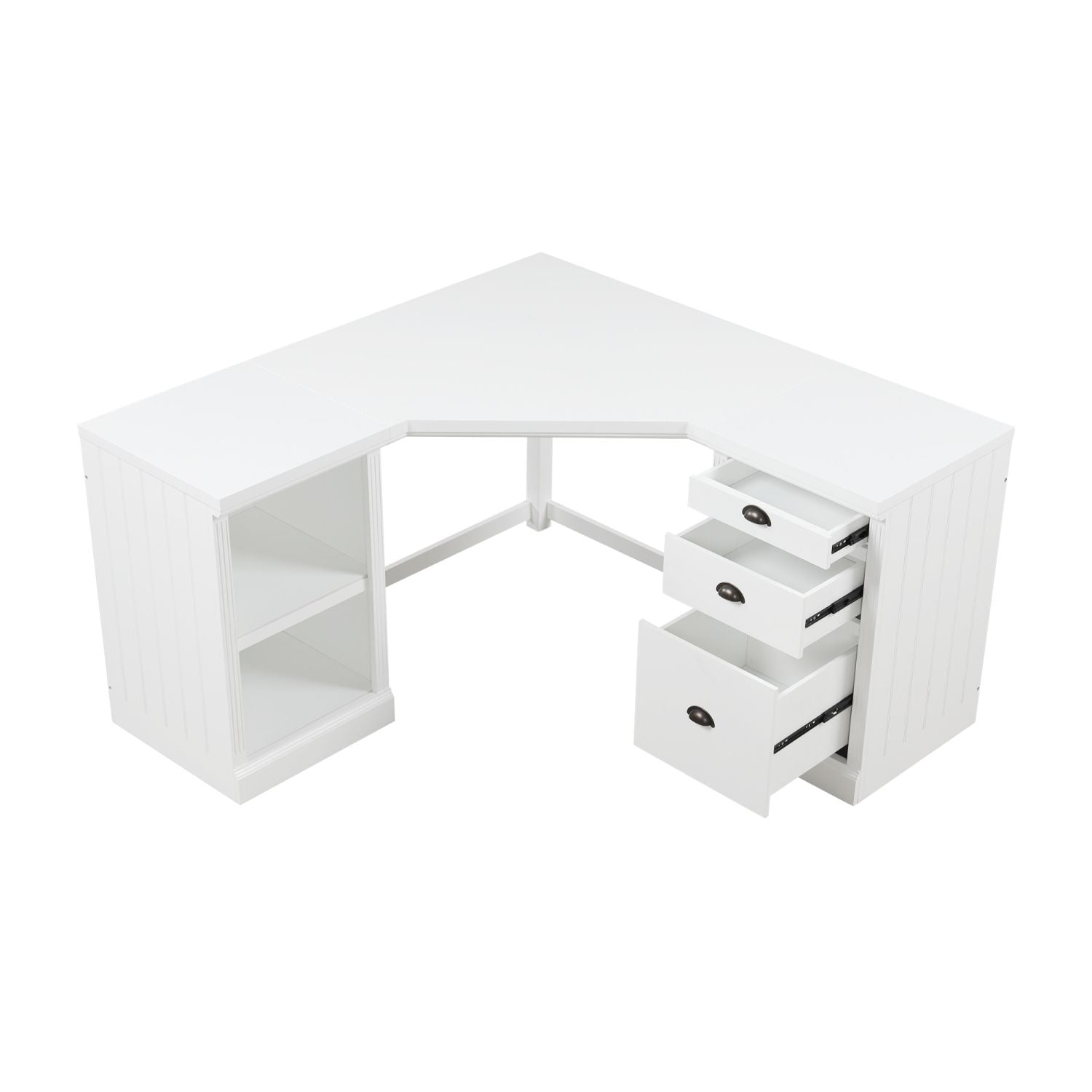 57.68" Modern L Shaped Executive Desk with 2 Storage Cabinets and 3 Drawers,Corner Writing Desk,Office Desk Furniture,Computer Desks with Depth Workstation for Home Office,Living room,White - Discount Msrp 