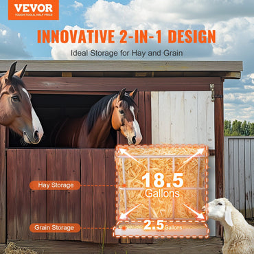 VEVOR Wall Mounted Goat Hay Feeder 2 in 1 Hay and Grain Feeder 21 Gallons - Discount Msrp 
