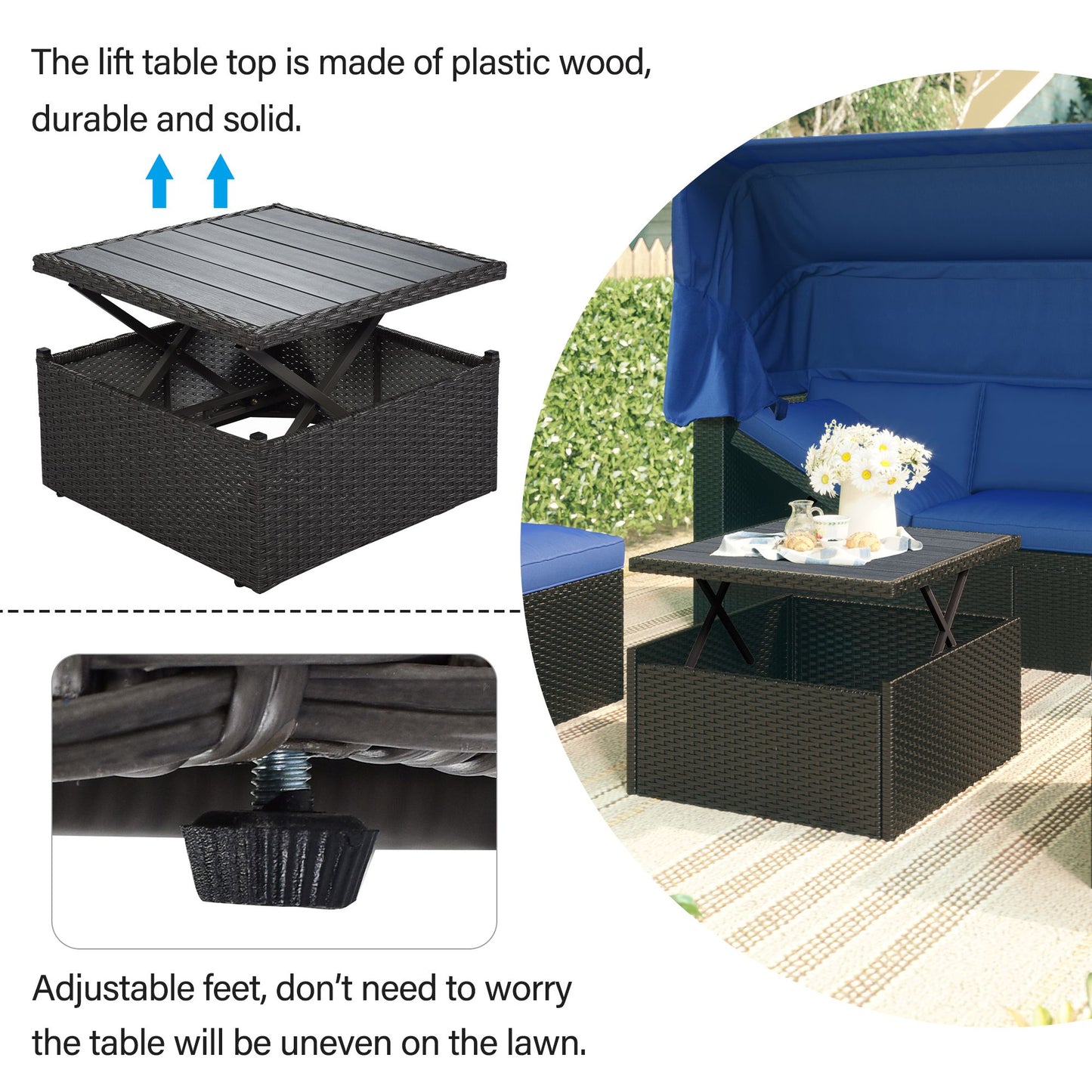 Outdoor Patio Rectangle Daybed with Retractable Canopy, Wicker Furniture Sectional Seating with Washable Cushions, Backyard, Porch - Discount Msrp 