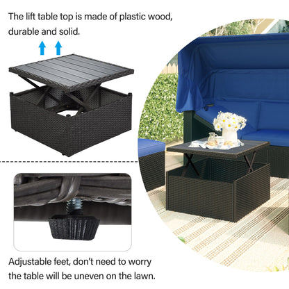 Outdoor Patio Rectangle Daybed with Retractable Canopy, Wicker Furniture Sectional Seating with Washable Cushions, Backyard, Porch - Discount Msrp 