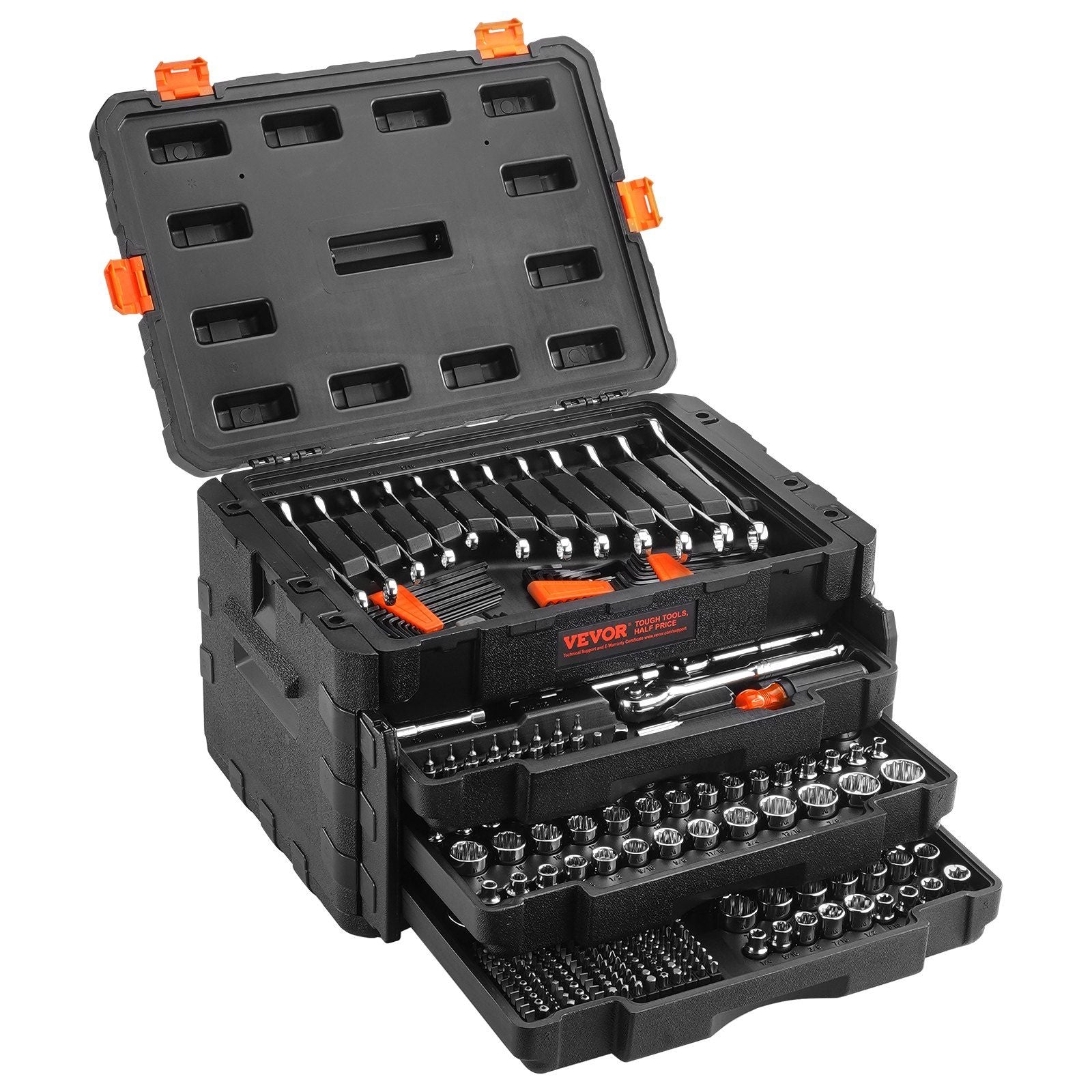 VEVOR Mechanics Tool Set and Socket Set, 1/4" 3/8" 1/2" Drive Deep and Standard Sockets, 450 Pcs SAE and Metric Mechanic Tool Kit with Bits, Hex Wrenches, Combination Wrench, Accessories, Storage Case - Discount Msrp 