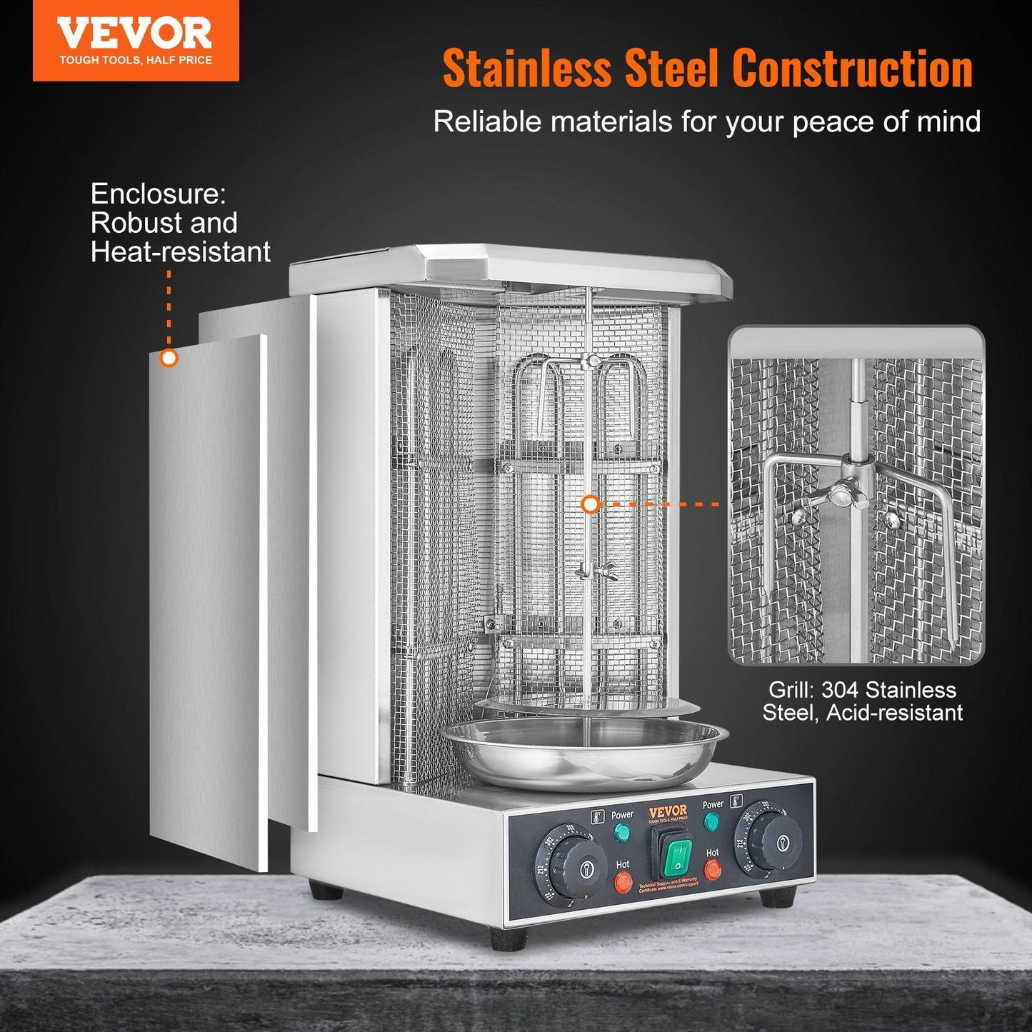 VEVOR Shawarma Grill Machine, 13 lbs Capacity, Chicken Shawarma Cooker Machine with 2 Burners, Electric Vertical Broiler Gyro Rotisserie Oven Doner Kebab Machine, for Home Restaurant Kitchen Parties - Discount Msrp 