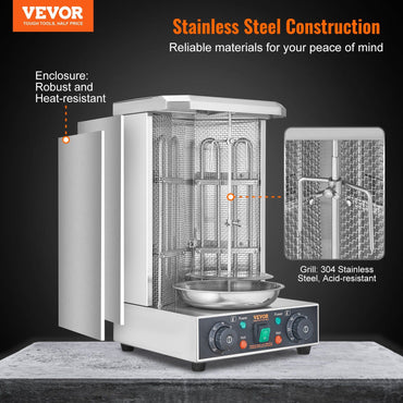 VEVOR Shawarma Grill Machine, 13 lbs Capacity, Chicken Shawarma Cooker Machine with 2 Burners, Electric Vertical Broiler Gyro Rotisserie Oven Doner Kebab Machine, for Home Restaurant Kitchen Parties - Discount Msrp 