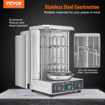 VEVOR Shawarma Grill Machine, 13 lbs Capacity, Chicken Shawarma Cooker Machine with 2 Burners, Electric Vertical Broiler Gyro Rotisserie Oven Doner Kebab Machine, for Home Restaurant Kitchen Parties - Discount Msrp 