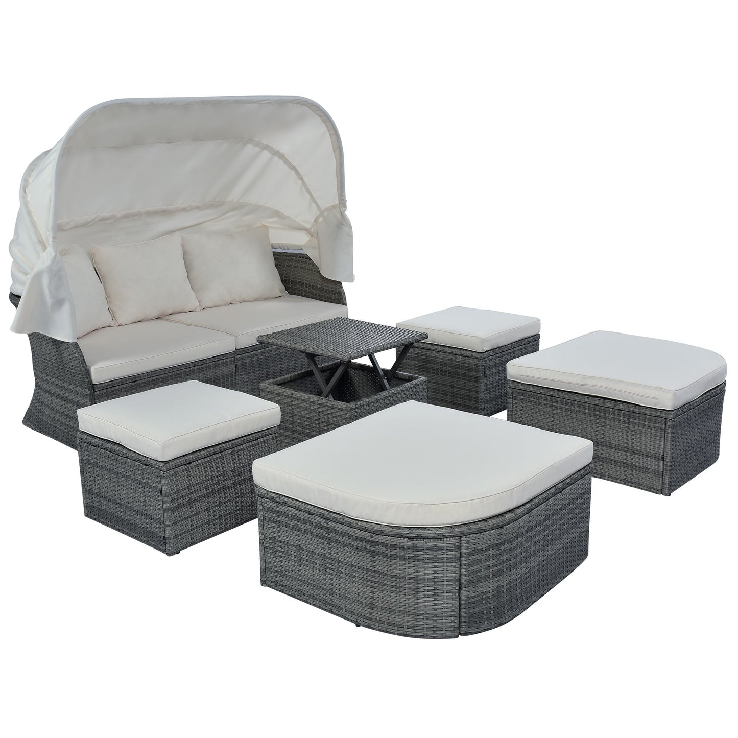 Outdoor Patio Furniture Set Daybed Sunbed with Retractable Canopy Conversation Set Wicker Furniture - Discount Msrp 