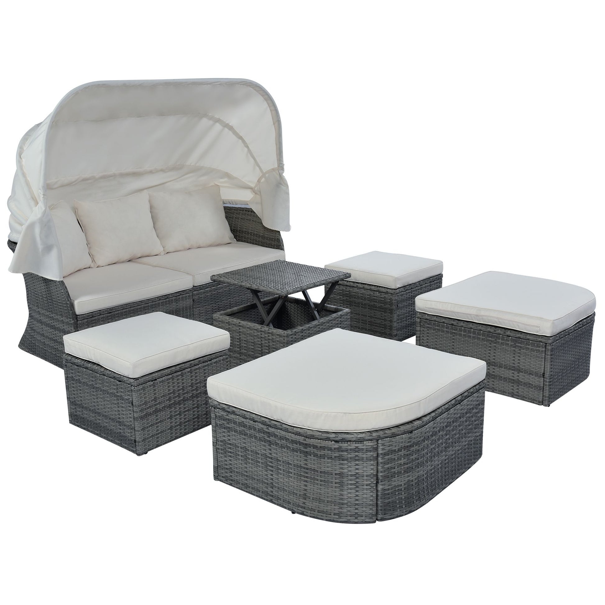 Outdoor Patio Furniture Set Daybed Sunbed with Retractable Canopy Conversation Set Wicker Furniture - Discount Msrp 