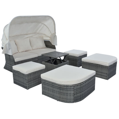 Outdoor Patio Furniture Set Daybed Sunbed with Retractable Canopy Conversation Set Wicker Furniture - Discount Msrp 