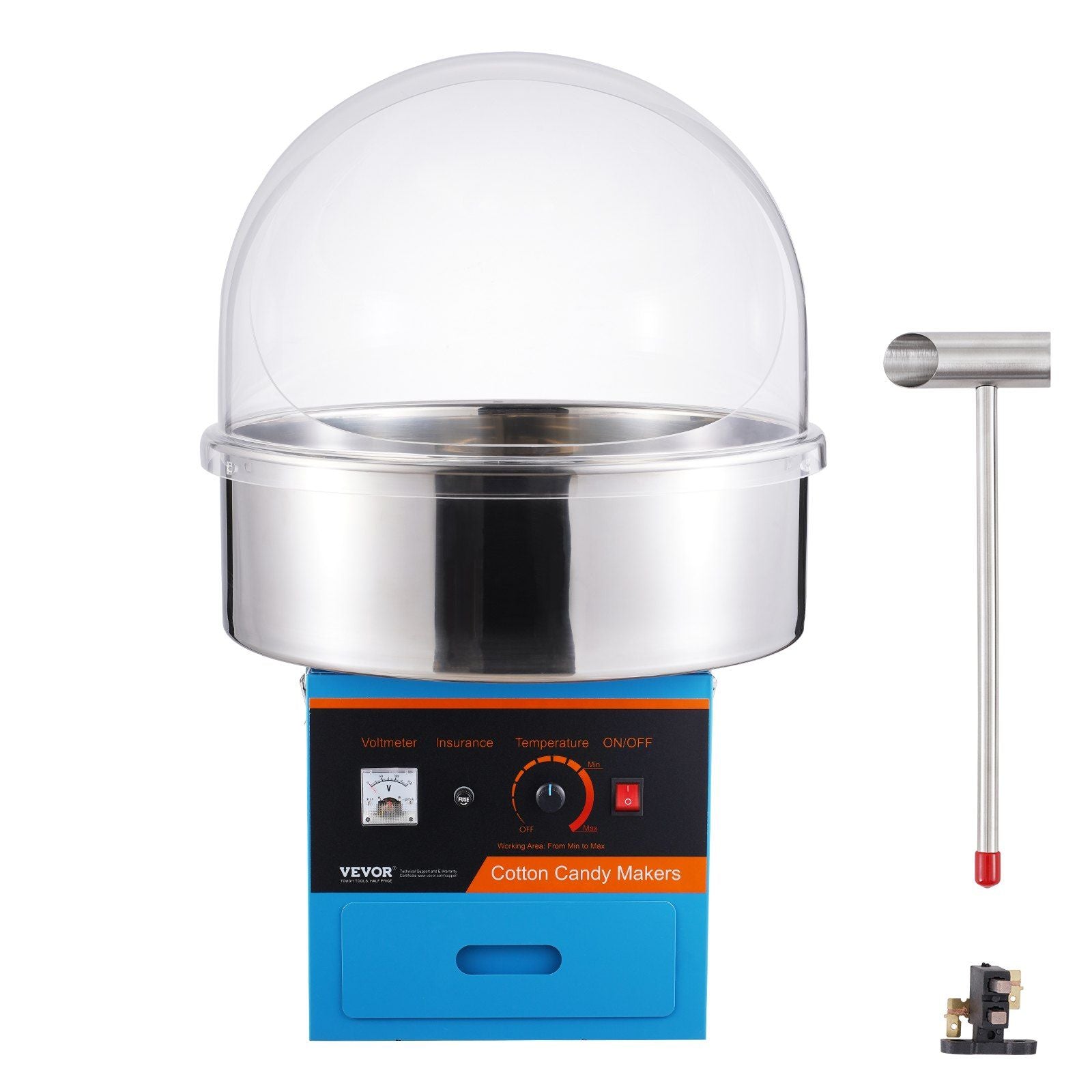 VEVOR Electric Cotton Candy Machine, 1000W Candy Floss Maker, Commercial Cotton Candy Machine with Cover, Stainless Steel Bowl, Sugar Scoop, Drawer, Perfect for Home Kids Birthday, Family Party, Blue - Discount Msrp 