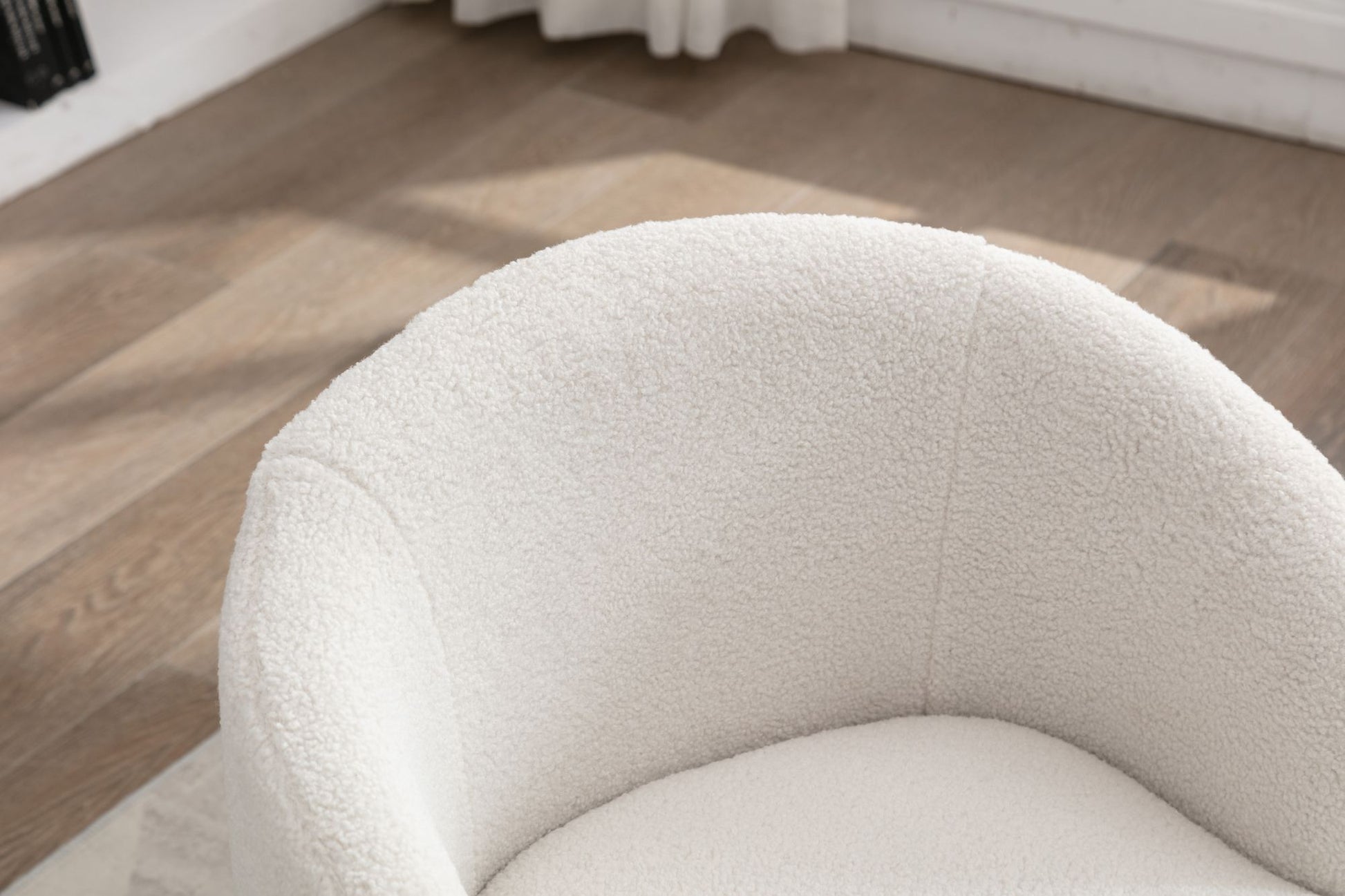 Teddy Fabric Swivel Accent Armchair Barrel Chair With Black Powder Coating Metal Ring,Ivory White - Discount Msrp 