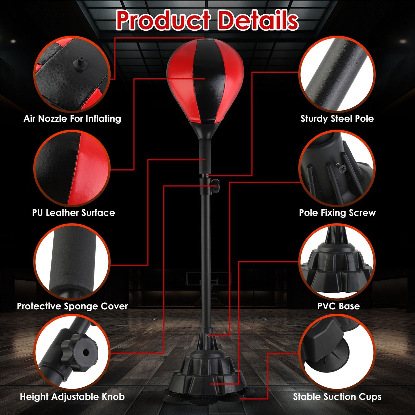 Punching Bag with Stand Free Standing Boxing Ball for Adults 43.3-63in Height Adjustable Boxing Bag with Gloves Wrist Sleeves Stable Suction Base for Fitness Speed Training GPCT5420 - Discount Msrp 