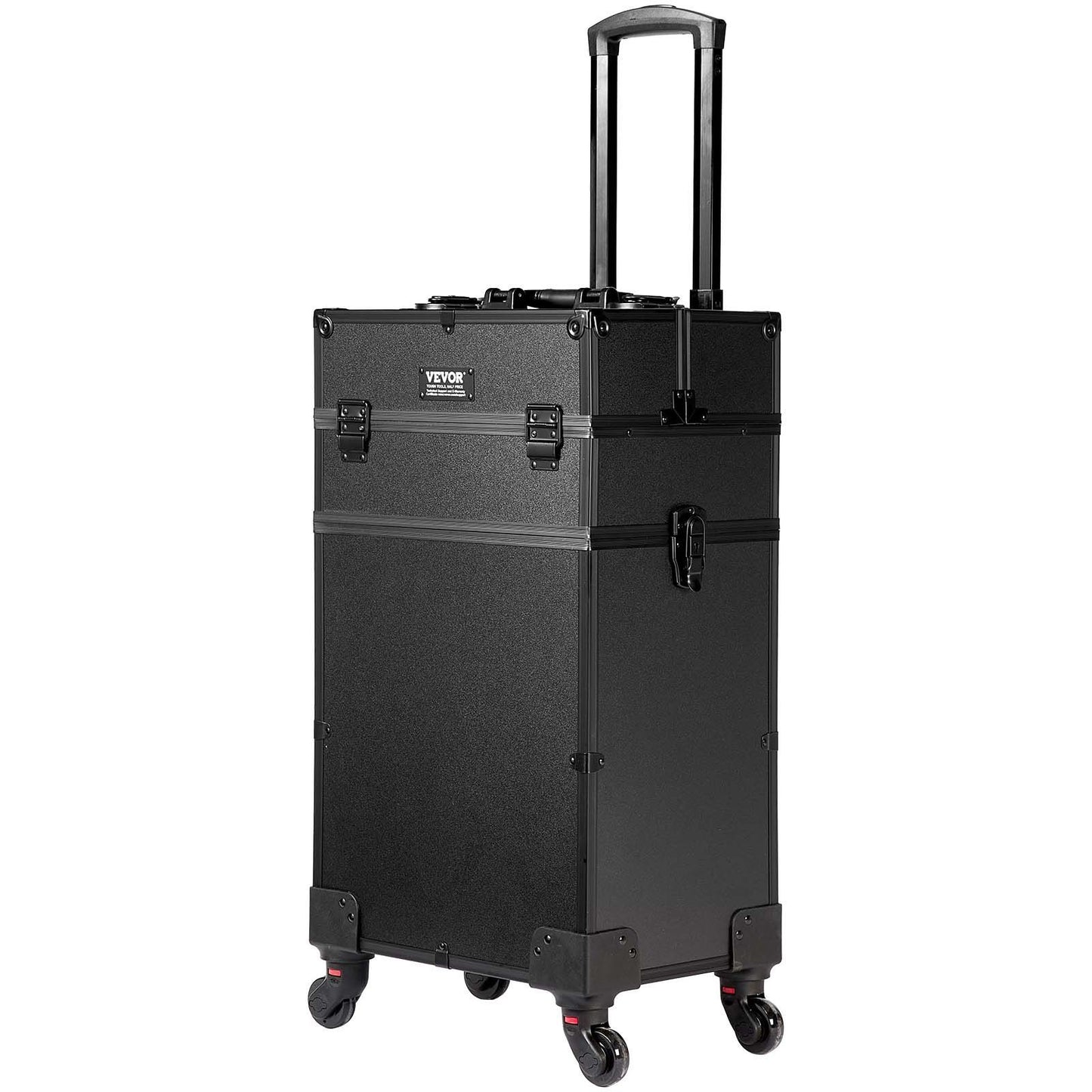 VEVOR 5 in 1 Professional Makeup Train Case Aluminum Cosmetic Case, Rolling Makeup Case Extra Large Trolley Makeup Travel Organizer, with 360° Swivel Wheels & Adjustable Pull Rod, Black - Discount Msrp 