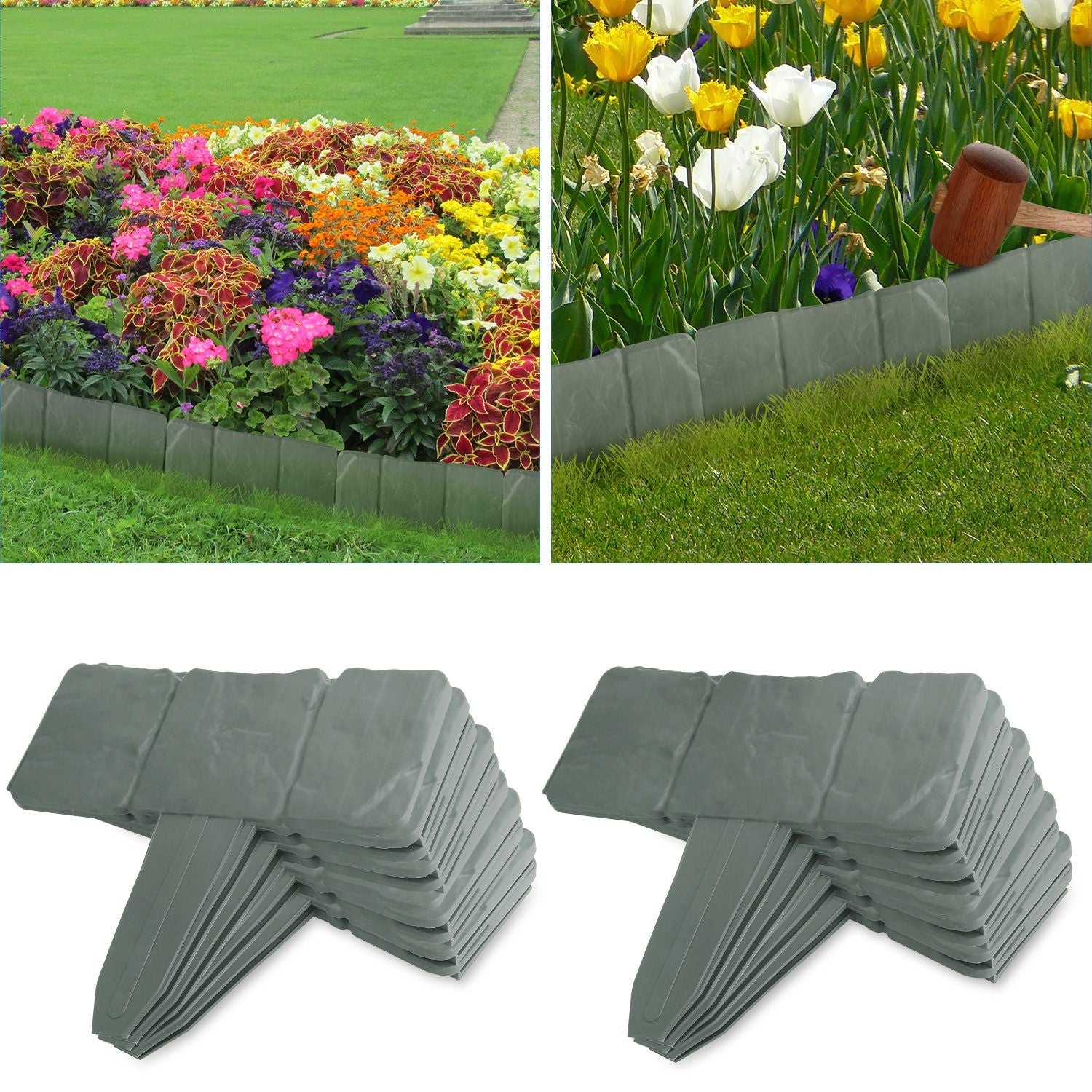 20 PCS Cobbled Stone Effect Plastic Garden Lawn Border Edging - Discount Msrp 