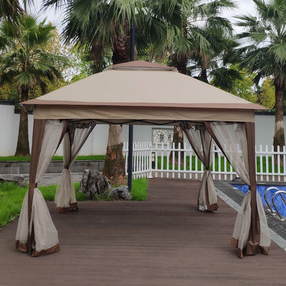 Outdoor 11x 11Ft Pop Up Gazebo Canopy With Removable Zipper Netting,2-Tier Soft Top Event Tent,Suitable For Patio Backyard Garden Camping Area,Coffee - Discount Msrp 