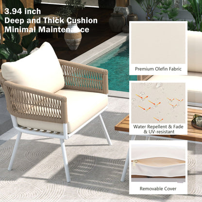 4-Piece Patio Furniture Set, Outdoor Furniture with Acacia Wood Table, Patio Conversation Set with Deep Seating & Thick Cushion for Backyard Porch Balcony - Discount Msrp 
