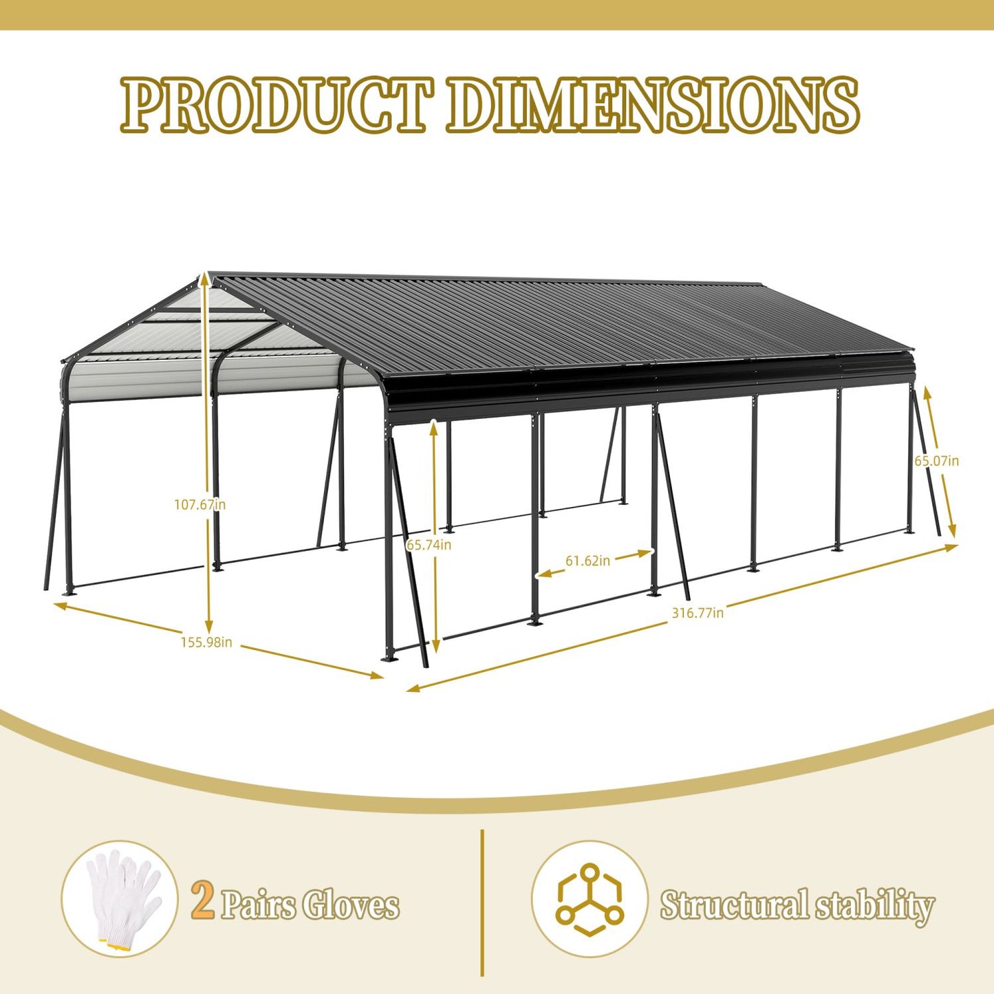 Campcraft 13 x 26.5 ft carport, 0.25mm thick, with protective film to prevent scratching, 2 pairs of adhesive gloves, 3 hooks, 12 expansion screws, 6 fixed iron pieces - Discount Msrp 