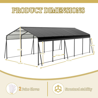 Campcraft 13 x 26.5 ft carport, 0.25mm thick, with protective film to prevent scratching, 2 pairs of adhesive gloves, 3 hooks, 12 expansion screws, 6 fixed iron pieces - Discount Msrp 