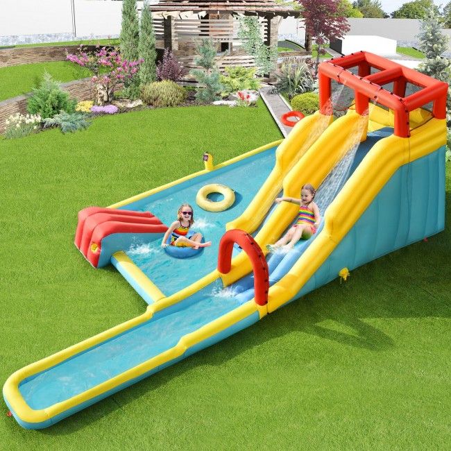 Inflatable Dual Slide Water Park Climbing Bouncer with 735W Air Blower - Discount Msrp 