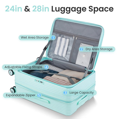 Luggage Sets 3 Piece(20/24/28), Expandable Carry On Luggage with TSA Lock Airline Approved, 100% PC Hard Shell and Lightweight Suitcase with Front Pocket and Spinner Wheels - Discount Msrp 