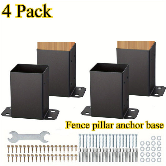 4x4 Post Base 4 Pcs, Inner Size 3.6"x3.6" Post Base Brackets, Heavy Duty Powder-Coated Post Anchor Matte Black Wood Post Brackets for Pavilion Deck Railing Support Deck Base Plate - Discount Msrp 