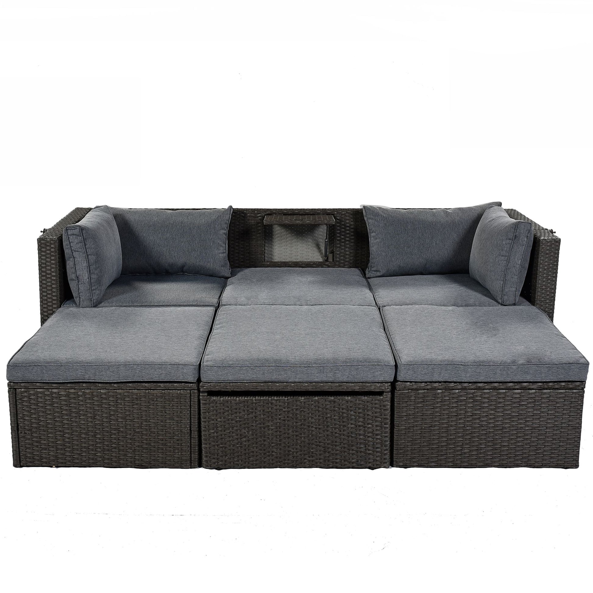 Outdoor Patio Rectangle Daybed with Retractable Canopy, Wicker Furniture Sectional Seating with Washable Cushions, Backyard, Porch - Discount Msrp 
