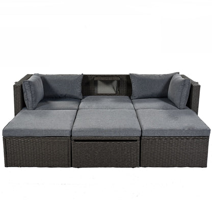 Outdoor Patio Rectangle Daybed with Retractable Canopy, Wicker Furniture Sectional Seating with Washable Cushions, Backyard, Porch - Discount Msrp 