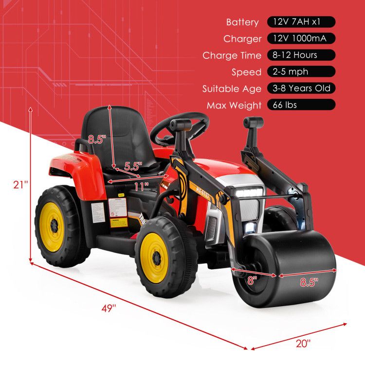 12V Kids Ride on Road Roller with 2.4G Remote Control - Discount Msrp 