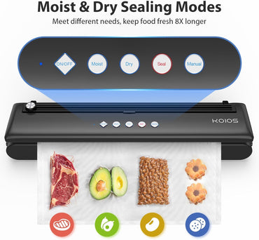 KOIOS Vacuum Sealer Machine, Automatic Food Sealer with Cutter, Dry & Moist Modes, Compact Design Powerful Suction Air Sealing System with 10 Sealing Bags & Air Suction Hose - Discount Msrp 