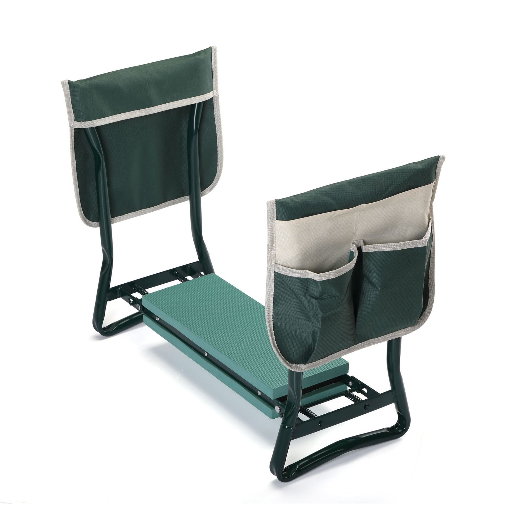 Outdoor 2-in-1 Garden Stool and Kneeler; Garden Bench with Tool Bags; Kneeling Pad; Gift for Parent; Portable; Green - Discount Msrp 