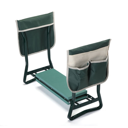 Outdoor 2-in-1 Garden Stool and Kneeler; Garden Bench with Tool Bags; Kneeling Pad; Gift for Parent; Portable; Green - Discount Msrp 