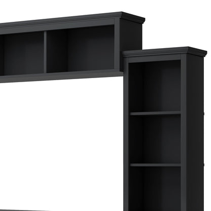[VIDEO provided] ON-TREND Minimalism Entertainment Wall Unit with Bridge, Modern TV Console Table for TVs Up to 70", Multifunctional TV Stand with Tempered Glass Door, Black (Old SKU: SD000009AAB) - Discount Msrp 