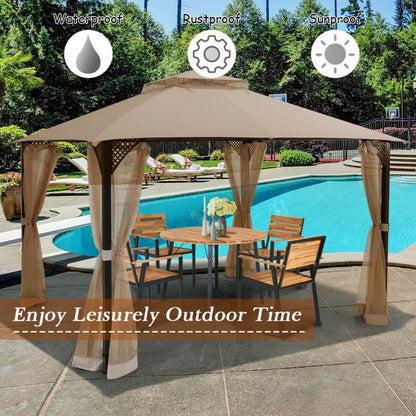 12 x 10 Feet Outdoor Double Top Patio Gazebo with Netting - Discount Msrp 