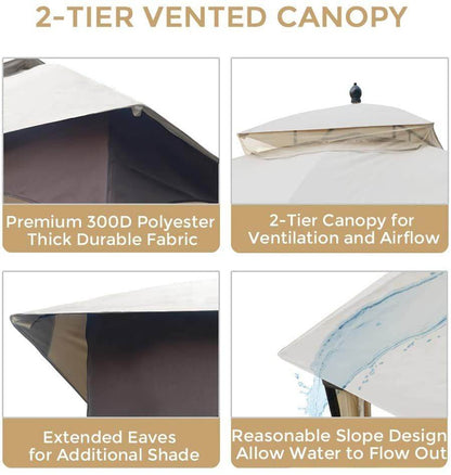 10*12 FT Softtop Metal Gazebo with Mosquito Net&Sunshade Curtains,Sturdy Heavy Duty Double Roof Canopy,Galvanized Steel Design Outdoor Tent,Suitable for Gardens,Patio,Backyard - Discount Msrp 