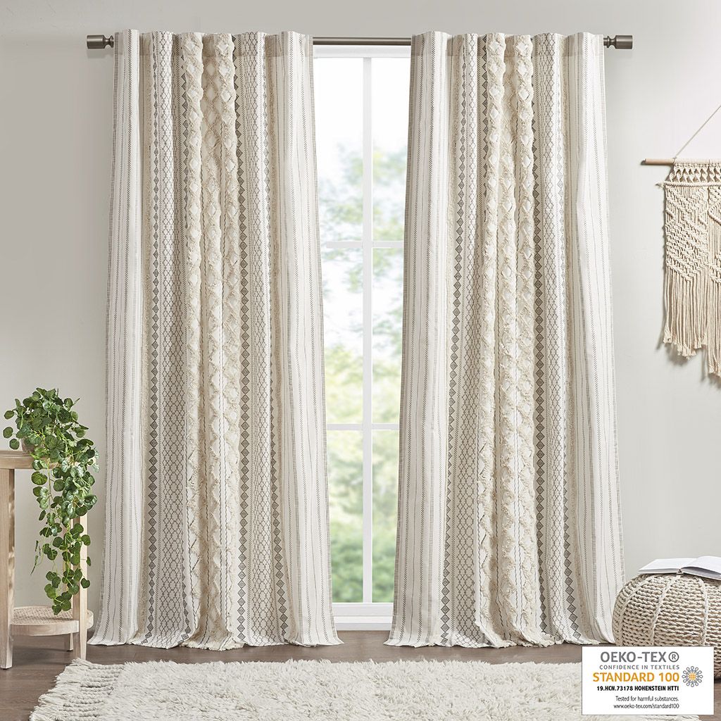 Cotton Printed Curtain Panel with Chenille Stripe and Lining(Only 1 Pc Panel) - Discount Msrp 