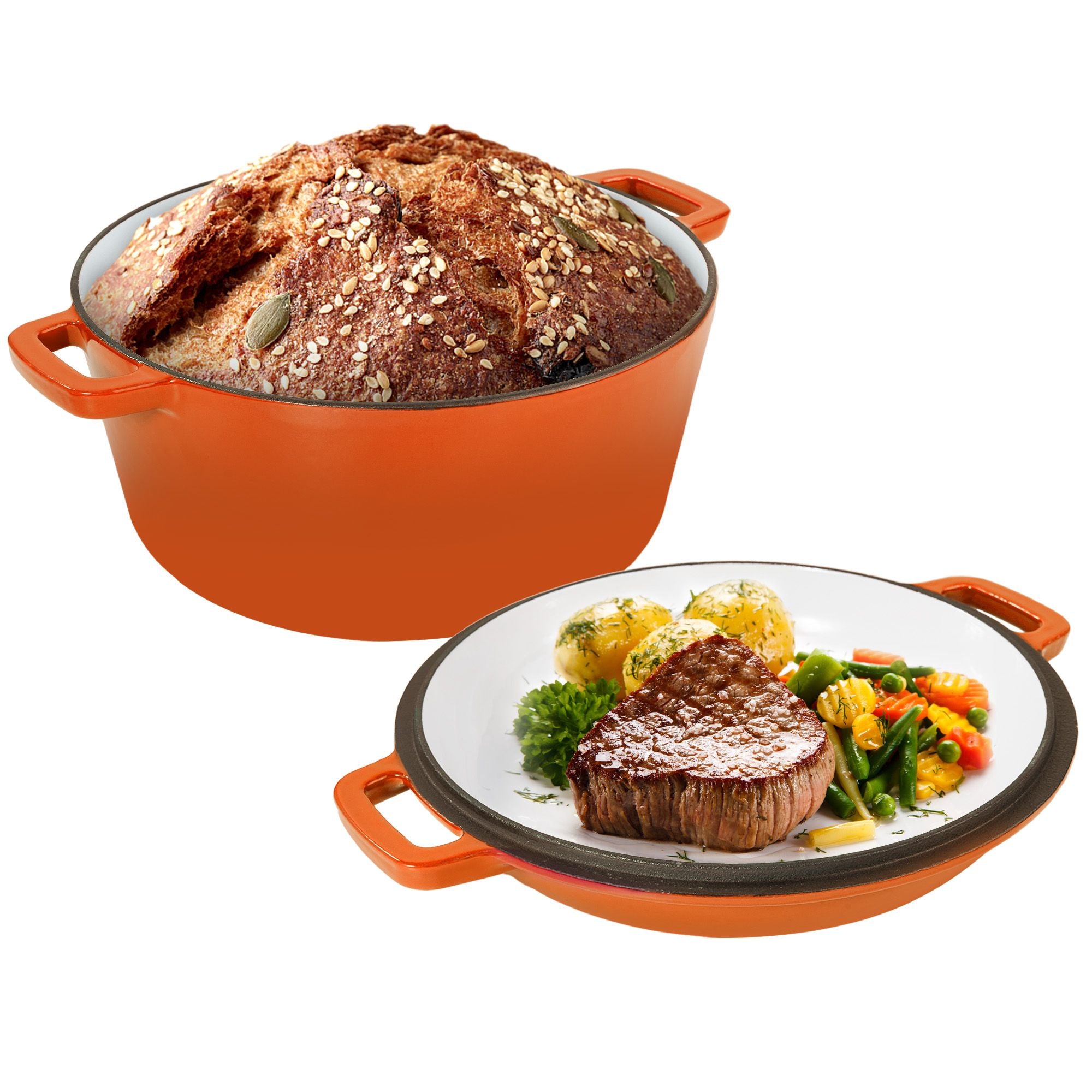 Enameled Cast Iron Dutch Oven with Serving Lid + ENCLOSED THERMAL CIRCLE Design - Discount Msrp 