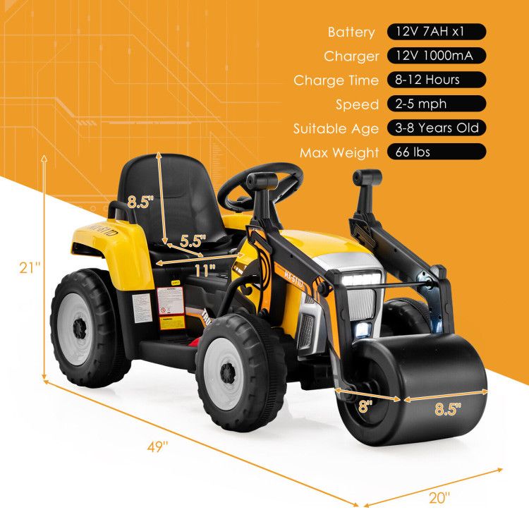 12V Kids Ride on Road Roller with 2.4G Remote Control - Discount Msrp 