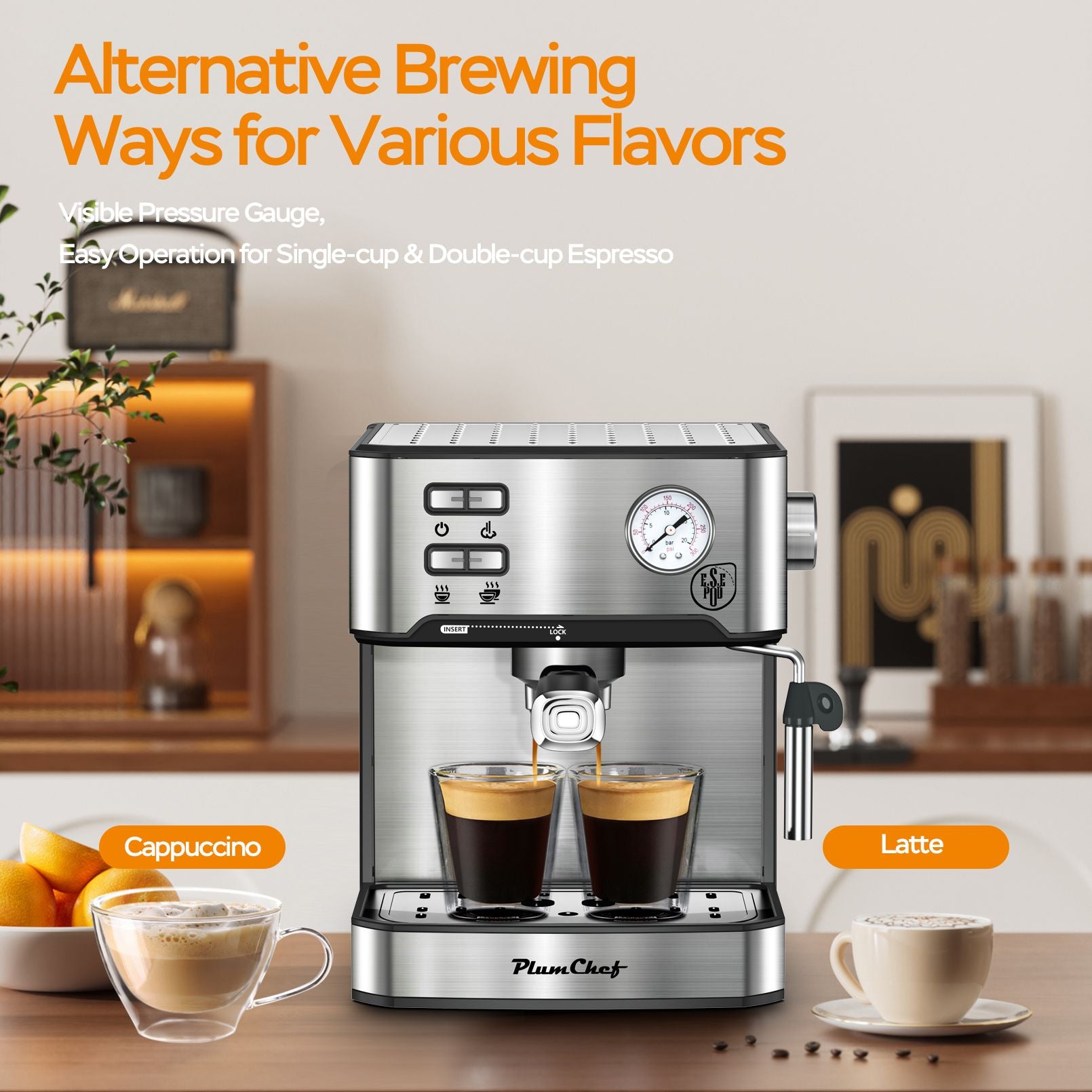 PlumChef Espresso Machine 20 Bar Professional Compact Household Coffee Espresso Maker with Milk Frother Steam Wand Pressure Gauge 54oz Water Tank Low Noise and Fast Coffee Machine for Cappuccino Latte - Discount Msrp 