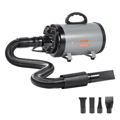 VEVOR Dog Dryer, 2800W/4.3HP Dog Blow Dryer, Pet Grooming Dryer with Adjustable Speed and Temperature Control, Pet Hair Dryer with 4 Nozzles and Extendable Hose, Grey and Black - Discount Msrp 